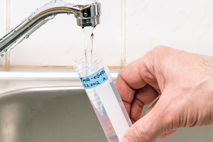 Water test at a kitchen or bathroom sink to test for water contaminants.